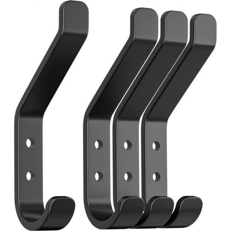 Un ensemble de 4 crochets muraux spécialement conçus pour les panneaux d'absorption acoustique, fixés par vis, peuvent également être utilisés comme crochets porte-manteaux, en aluminium noir, 10 cm. (1/4)