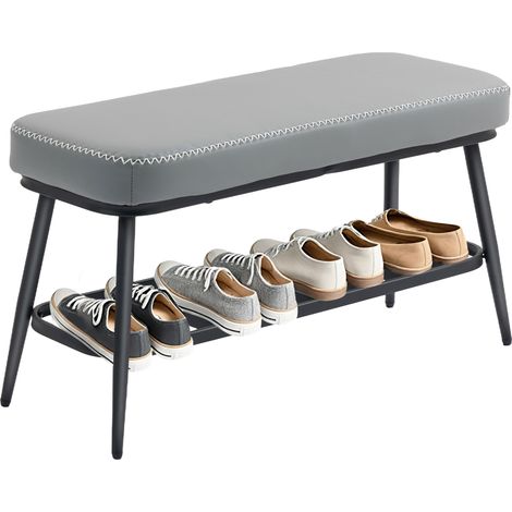 Grey PU Leather Shoe Storage Bench for Home Entryway Furniture