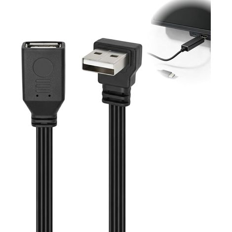 Câble USB 2.0 À 90 Degrés Câble Plat Court USB A 50cm Prise Adaptateur USB Mâle vers Femelle, Connecteur USB A Coudé Plat, Rallonge Courte pour Charge Et Transfert De Données pour Pc (1/5)