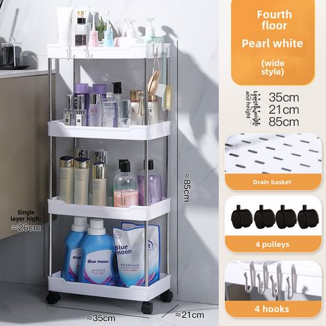 Mehrstöckiger, freistehender Aufbewahrungswagen für Bad, WC, Wohnzimmer und Küche (weiß, 4 Ebenen [erweiterbar])