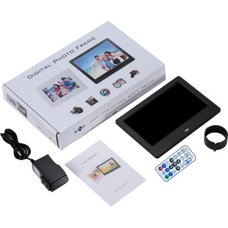 Cadre photo numérique 7 pouces, écran tactile HD 1080p IPS, lecture de photos, vidéos, calendrier, musique et publicités, format 16:9, compatible avec les cartes mémoire jusqu'à 32 Go(noir) (1/5)