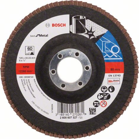 BOSCH 2608607327 PLATEAU À LAMELLES SURFACE DROITE DIAMÈTRE 125 MM GRAIN 60