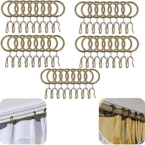 Anneaux de rideau lot de 40 en métal - anneaux à crochets amovibles et antirouille pour tringle et douche, brun, 30 mm (1/5)