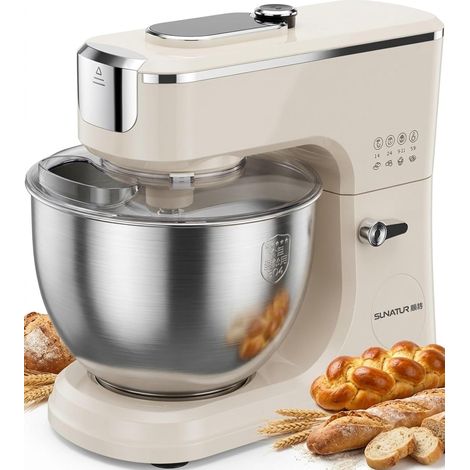 Robot pâtissier Timer 2000W,8L,grande capacité,minuterie,commande intelligente à11vitesses, écran numérique,mode fermentation,5fonctions préréglées,4accessoires,ventouses,démarrage en un clic Pétrin (1/5)