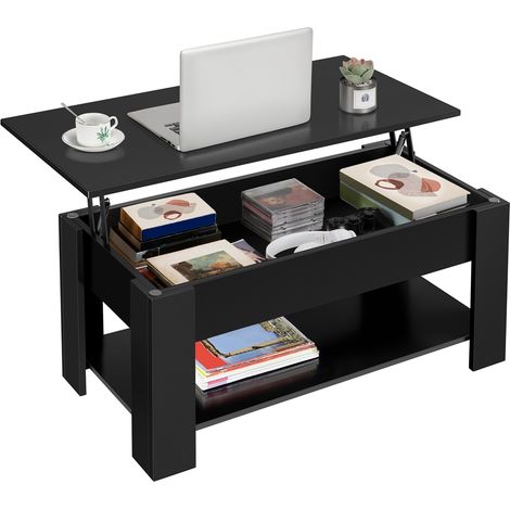 Homevive Mesa de Centro Elevable y Extensible con Revistero 98x50x55cm Mesa Cafe Elevable para Salón Comedor con Estante Negro (1/5)