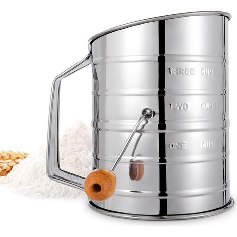 Mehlsieb, 3-Tassen-Mehlsieb zum Backen, feinmaschige Drehhandkurbel mit Schleifenrührer zum schnellen Sieben, zum Backen von Kuchen und Gewürzen