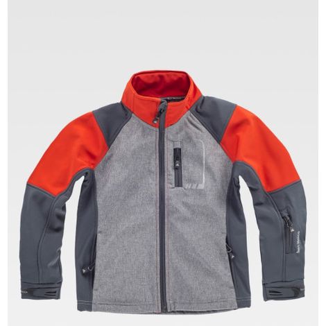 Softshell infantil combinado tricolor. Cuello alto con cinta personalizada y cubrecosturas en el interior RN3010002 10 Gris / Rojo (1/5)