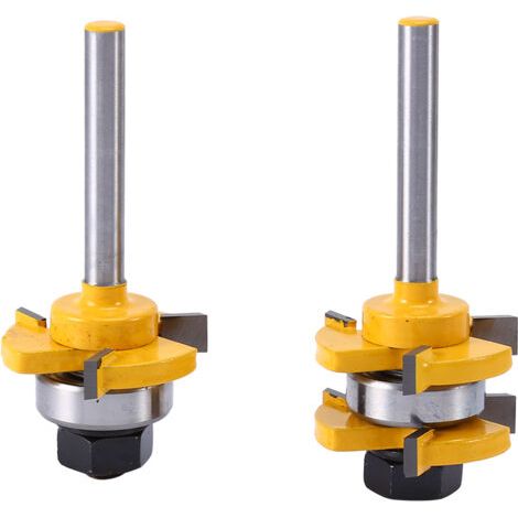 Ensemble de 2 fraises à rainurer et languette à queue assortie, pour bois de 19 mm (3/4 po) de diamètre et de 6,35 mm (1/4 po) de longueur, avec 3 dents en forme de T.