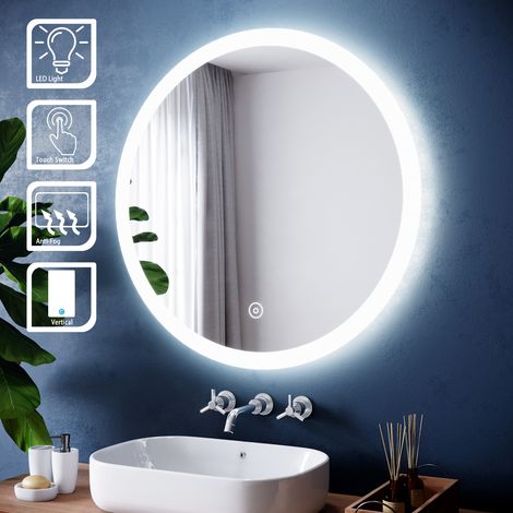 ELEGANT 800 x 800 mm Modern Round Illuminated LED Bathroom Mirror Touch Sensor + Demister (1/5)