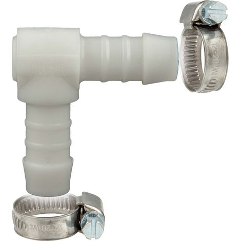 tecuro Schlauchverbinder 90° Winkel Ø 14 mm, mit Edelstahlschlauchschellen - Nylon weiß (1/4)