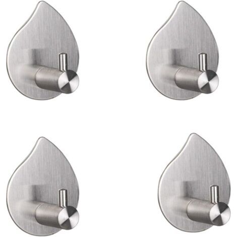 Pair Wandmontierte Handtuchhaken aus gebürstetem Edelstahl 304 [4 Stück] – Silber – Design-Handtuchhalter für Bad oder Küche – Kein Bohren erforderlich – Hochwertiger 3M-Kleber