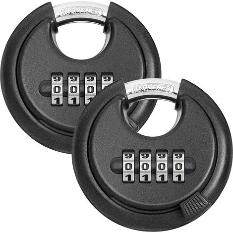 Lot de 2 Cadenas à Combinaison Ronds 70mm en Acier Inoxydable Résistant aux Intempéries avec Code Numérique à 4 Chiffres pour Remise, Clôture, Entrepôt (Noir) (1/5)
