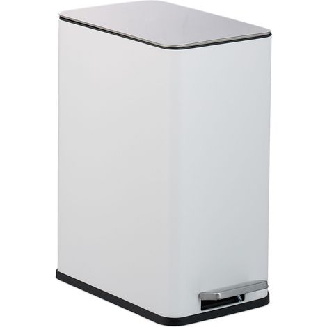 Relaxdays Pattumiera Bagno a Pedale, Cestino 10 L Secchio Interno Rimovibile e Coperchio Silenzioso, Metallo, Bianco