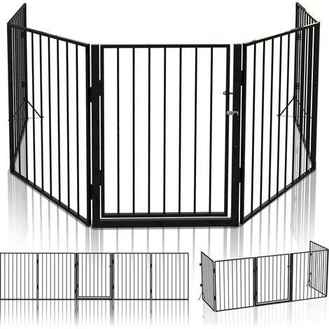 VOUNOT® Barrière de sécurité pliable 3M - 5 Panneaux - Grille de protection cheminée en métal noir (1/5)
