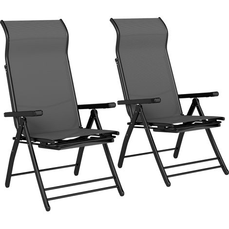 Outsunny pack de 2 sillas plegables reclinables con respaldo alto ajustable en 5 posiciones, reposapiés retráctil y marco de metal, para jardín patio (1/5)