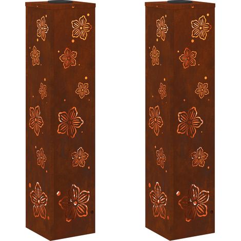 Lumière de chemin LED solaire 2 pcs Rouillé Acier patiné
