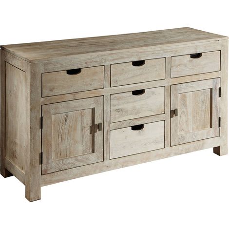 credenza in legno di Acacia 140x42x80 pietra bianca sbiancato NATURE WHITE 80