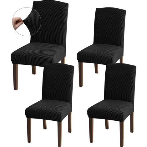 Chair Cover Set - Chair Covers - 4-Piece Set - Elastic - Straight - Dining Chair Cover - Chair Protector - Elastic Chair Cover - Universal - Office Chair Cover - Chair Covers - Suitable for Chair Back (1/2)