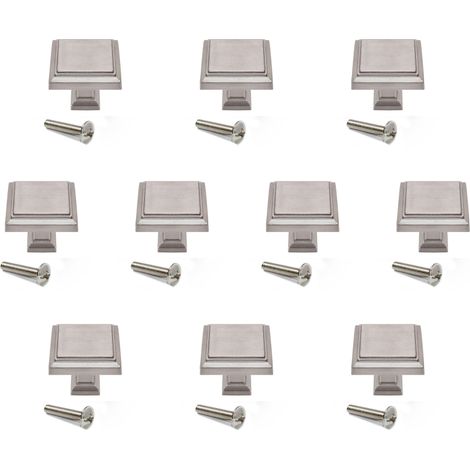 Emuca Lot de 10 boutons pour meubles Ceuta, 31.5x31.5mm, Zamak, Nickel satiné (1/5)