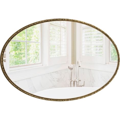 ELVMI Specchio Semplice Ovale con Cornice in Ferro, da Parete, in Vetro e MDF, Oro, 110 × 75 × 11,5 cm (1/5)