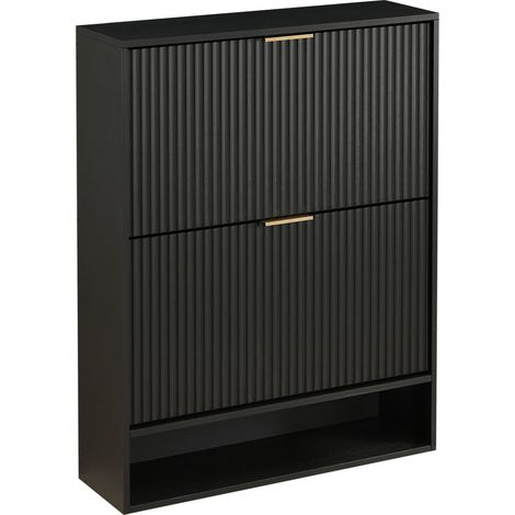 Meuble à chaussures noir 80 x 24 x 102 cm avec table décorative et protection anti-basculement (1/5)