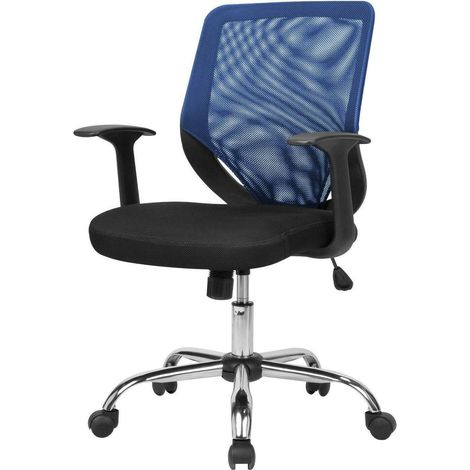 Dmora - Bürostuhl Daaro, Mesh Chefsessel mit Armlehnen, Ergonomischer Bürositz, 60x54h90/98 cm, Schwarz und Blau (1/3)