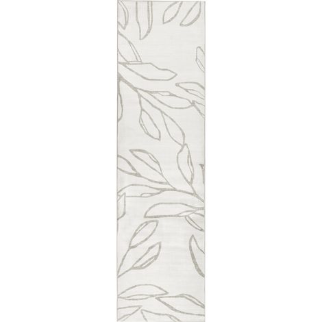 Alfombra de pasillo moderna 80 x 300 cm de tela motivo hojas entrada apto para calefacción por suelo radiante base antideslizante pelo corto beige claro Bismil
