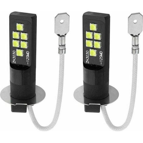 2PCS Ampoule H3 LED,H3 Ampoule de Brouillard 12V-24V Feux Anti-brouillard Auto LED 12SMD 5W 450LM Feux de Jour Feux de Brouillard DRL Voiture Ampoules (1/5)
