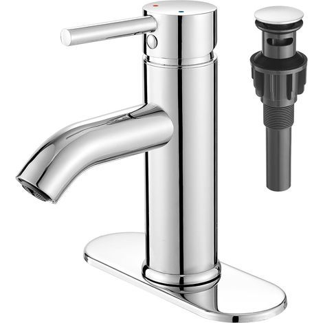 Grifo de lavabo de baño de acero inoxidable con desagüe plegable de metal, grifo de lavabo de baño (1/4)