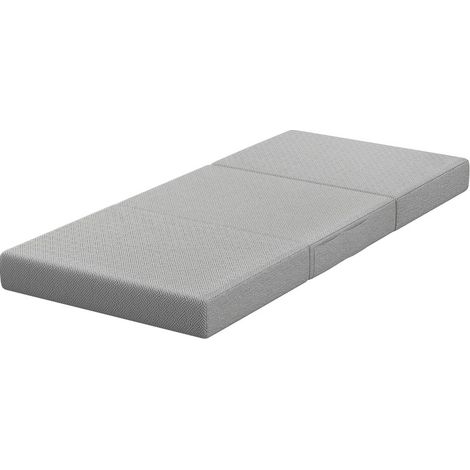 Faltmatratze 200 x 90 x 15 cm aus hellgrauem Polyester, 3-teilig, platzsparend – MEUBLIV (1/5)