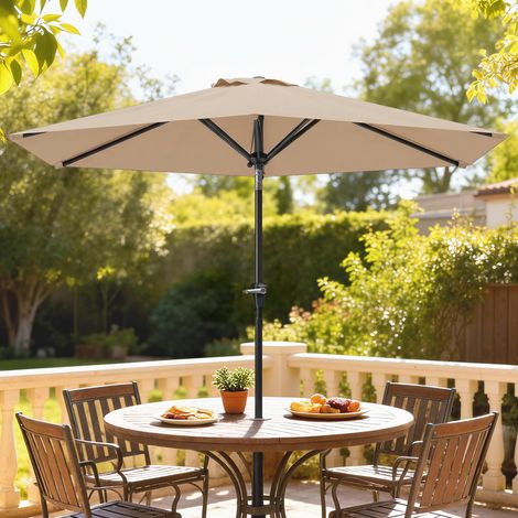 Parasol de jardin inclinable Ø230 x 216 cm, ouverture manuelle, imperméable, couleur kaki, pour terrasse et piscine (1/5)