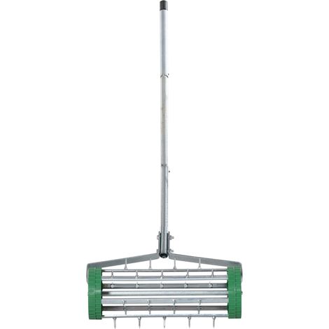 Aérateur de pelouse, 43,5 cm de large, manuel, avec bac de rangement, outils de jardinage et noyau d'aération utilisé pour l'aération du sol, l'entretien du jardin et des sols compactés. (1/5)