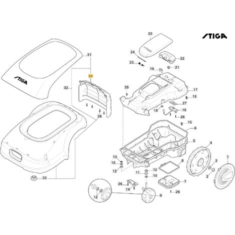 Tapa trasera robot cortacésped modelos A1000 ORIGINAL STIGA 322110085/0 (1/2)