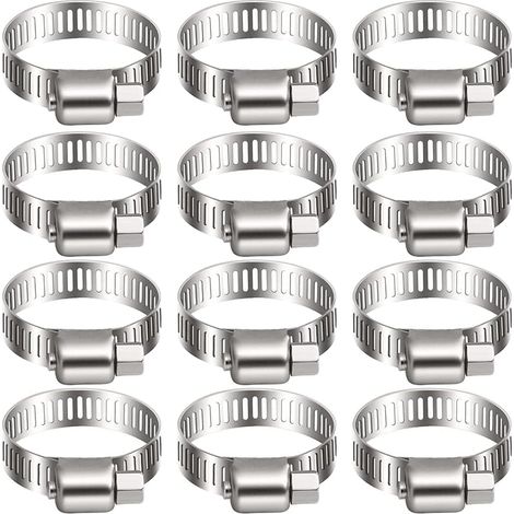 12 collier de serrage tuyau arrosage en acier inoxydable, collier serflex inox 16-25mm, metal serre flex serrage pour tuyau d'engrenage conduits de carburant plomberie automobile piscine (1/5)