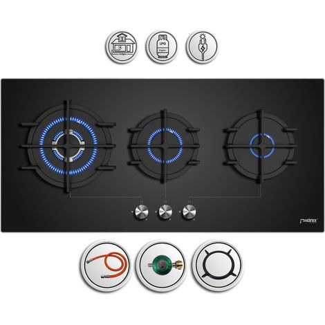 Phönix PG-903L Einbau Gaskochfeld 3 flammig Gaskochmulde Glas 90cm