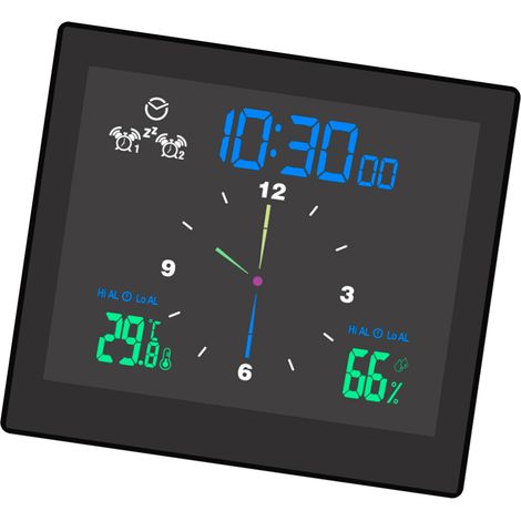 Horloge numérique de salle de bain étanche, thermomètre hygromètre LCD avec alarme double, snooze, compte à rebours et limites haute/basse (1/5)