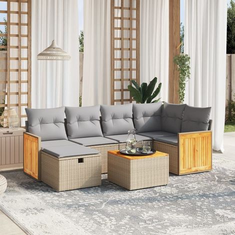 Juego de sofás jardín con cojines beige mezcla 7 pzas ratán PE vidaXL (1/4)