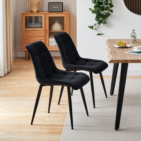 Clipop – Lot de 2 chaises de salle à manger rembourrées en velours noir – Pieds en métal – Hauteur d'assise 50 cm – Dimensions 61 x 50 x 89 cm (1/5)