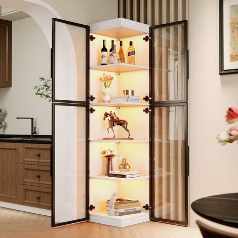 Vitrine 170 cm haut 5 étagères LED, corps acrylique transparent autoportant. Double porte pleine visibilité (1/5)