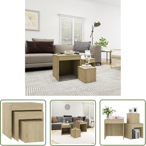 The Living Store Tables gigognes 3 pcs Chêne sonoma Aggloméré - Table Basse - Meuble Petit Appartement - Set De Tables Gigognes - Table D'appoint - Mobilier Tendance (1/5)