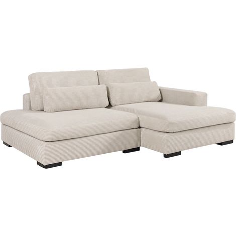 Canapé d'angle droit convertible en velours côtelé beige SELIORA (1/5)