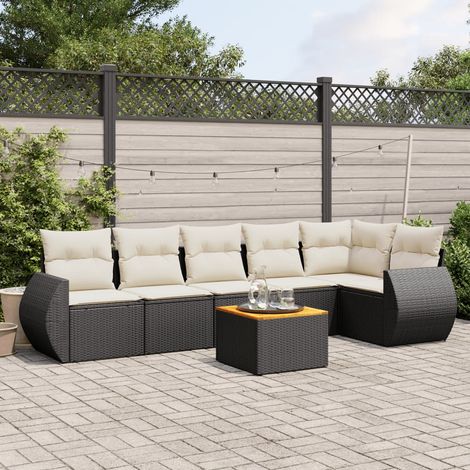 Salon de jardin 7 pcs avec coussins noir résine tressée vidaXL