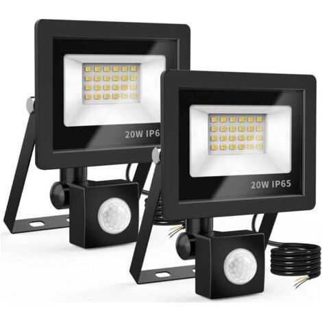 Projecteur LED Exterieur Detecteur de Mouvement 20W, 24 LED Projecteur IP65 Etanche Eclairage Exterieur 6500K 220v Spot pour Jardin, Patio, Garage, Lumière d'extérieure(Paquet de 2) [Classe énergétiqu (1/5)