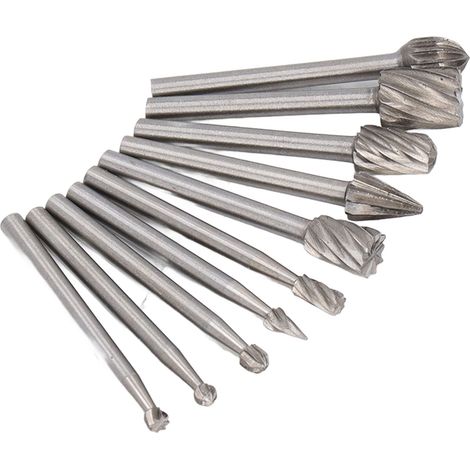 Lot de 10 fraises rotatives HSS haute dureté, lime à coupe rapide, burin de gravure pour bois et plastique, outil électrique, jeu de mèches de ponçage. (1/5)