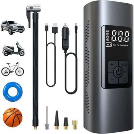 -6000mAh Mini Pompe à Air Électrique, Compresseur à Air Portatif Gonfleur Pneus sans Fil 150PSI avec écran LCD Numérique, Pompe a Velo Electrique avec Lampe LED pour Moto Trotinette, Voiture (1/5)