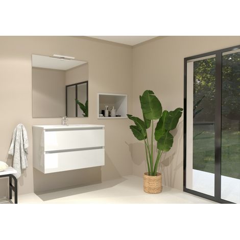 Meuble simple vasque HALO 2T 80cm Blanc Brillant (1/5)