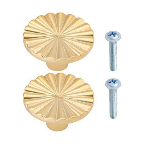 Lot de 2 Boutons de Placard Ronds en Alliage pour Porte de Cuisine Meuble de Commode Trou Unique Doré (1/4)