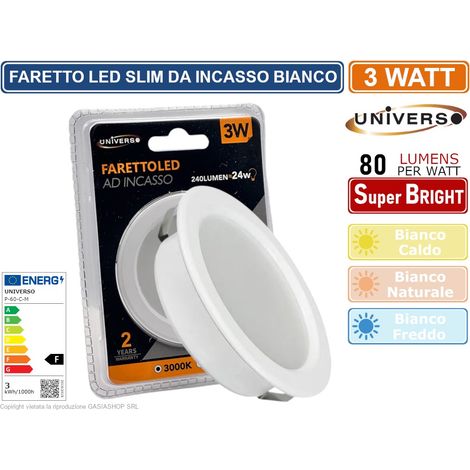 FARETTO CAPPA 3W BIANCO ARGENTO COLORE CALDO NATURALE IP20 FREDDO INCASSO 220V Naturale/neutra 3500 - 4500 K,BIANCO (1/5)