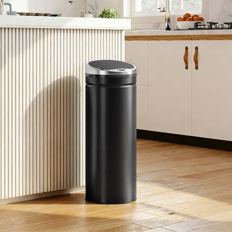 Poubelle à capteur 50 L, poubelle automatique en acier inoxydable avec capteur infrarouge, pour la cuisine et la salle à manger. (1/4)