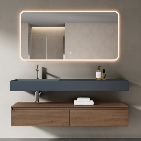Mai & Mai Badmöbelset Waschtisch mit Unterschrank Eiche 150x48x25cm mit Soft-Close Schubladen inkl. Mineralguss-Waschbecken in matt Anthrazit und LED-Badspiegel UP (1/5)